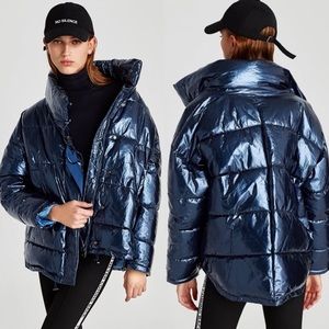 ZARA Metallic Blue Puffer Jacket